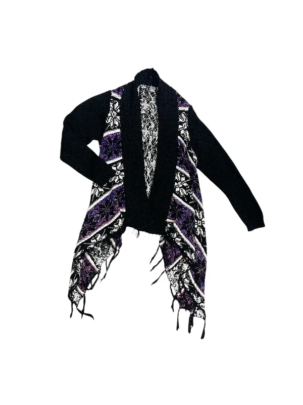 Sweater Cardigan By Poof In Black & Purple, Size: L