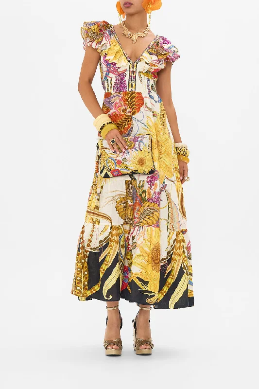 TIERED DRESS WITH NECK FRILL SUNFLOWERS ON MY MIND