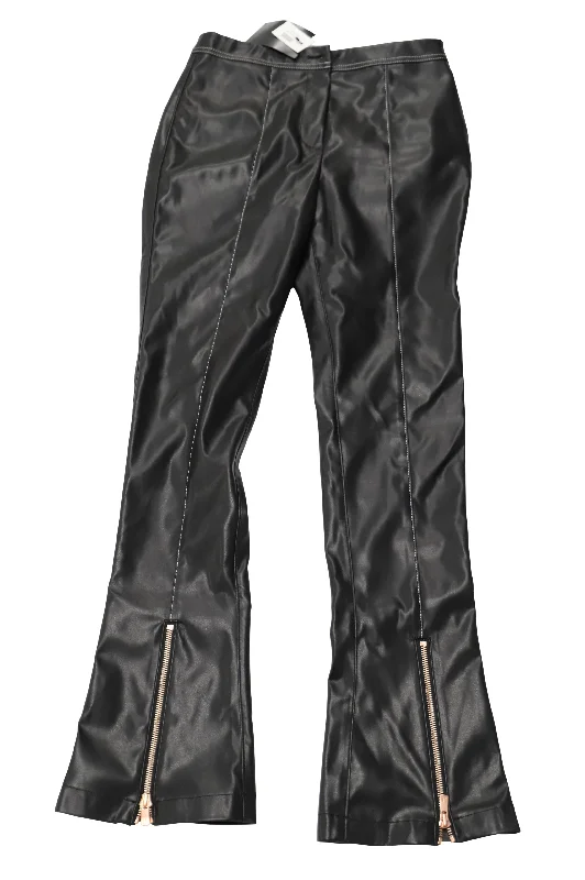 Andersson Bell Saya Zipper Flared Pants in Black Faux Leather