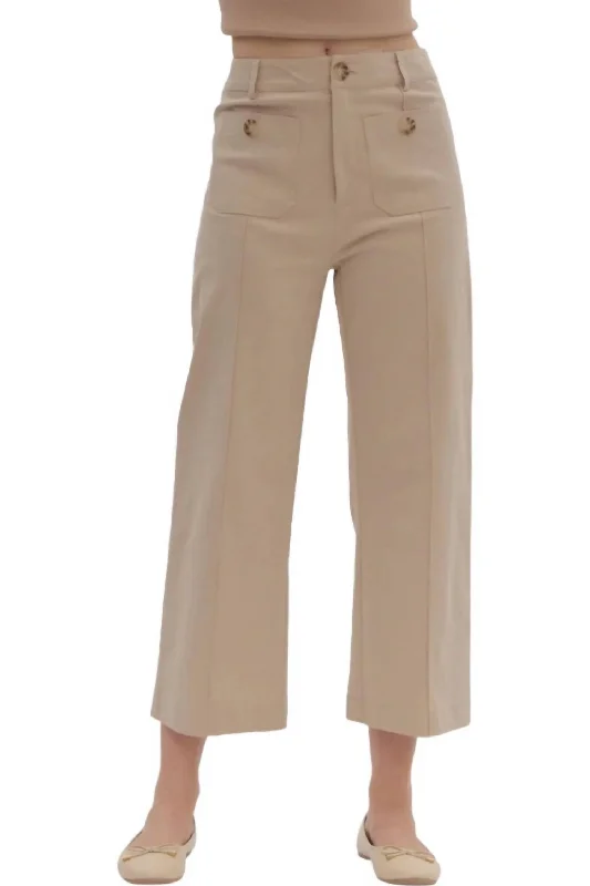 High-Waisted Wide Leg Pants In Sand Beige