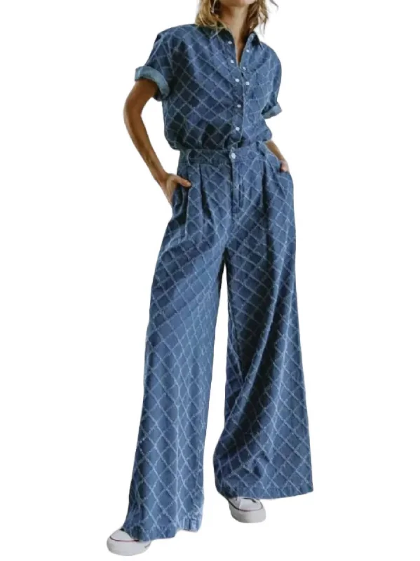 Textured Wide Pants In Denim