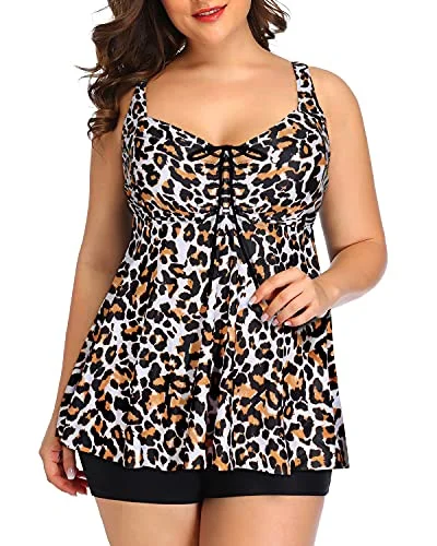 Plus Size Full Coverage Swimsuits For Women Lower Legs-Black And Leopard