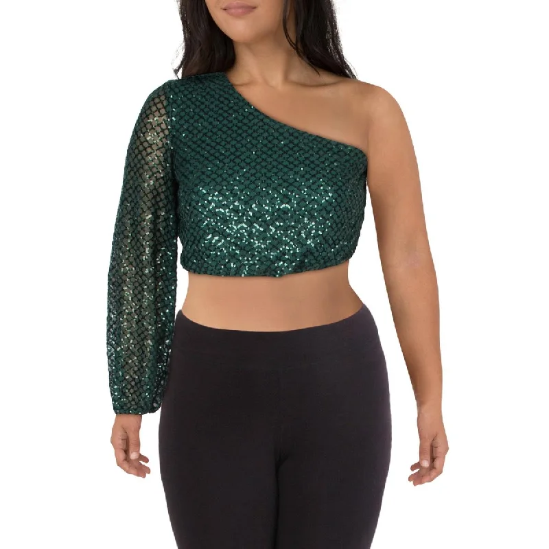 City Studios Womens Juniors Mesh Sequined Cropped