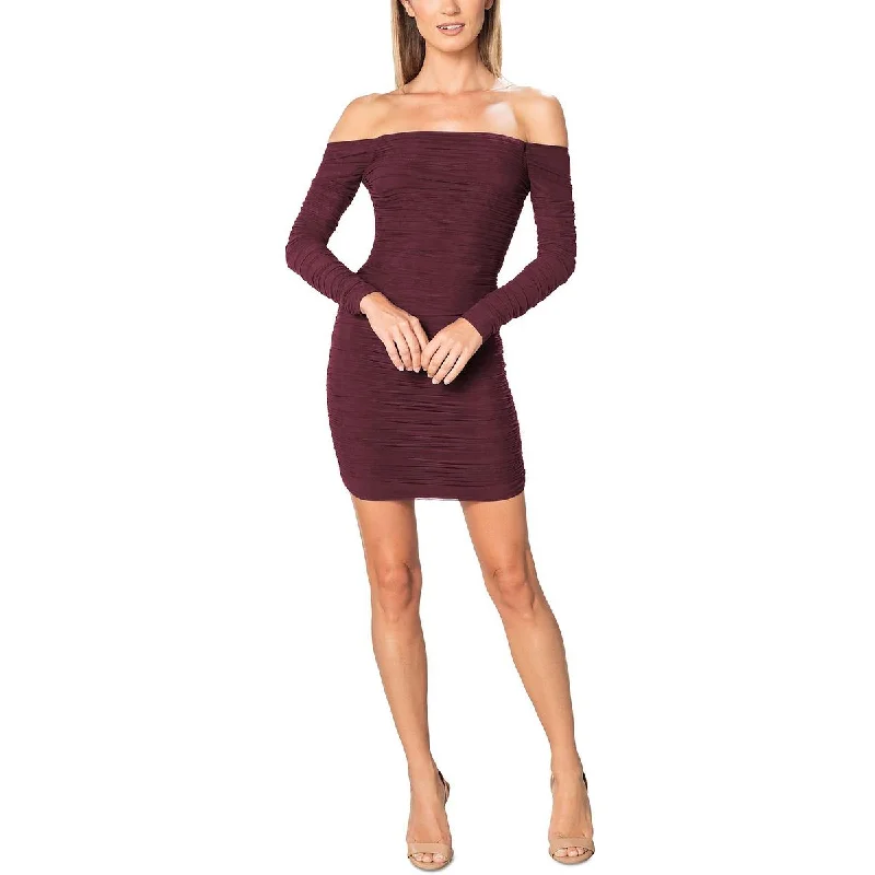 Dress The Population Womens Ruched Mini Bodycon Dress