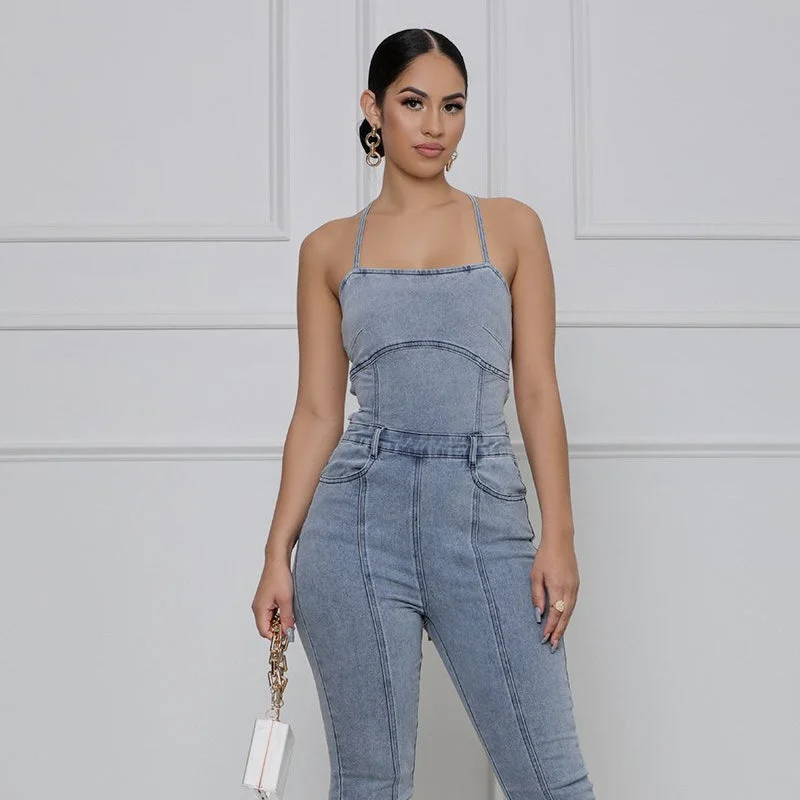 Hot sel womens jeans wish you well denim jumpsuit