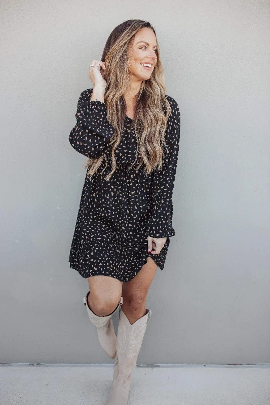 Make Your Happiness Long Sleeve Dress in Black