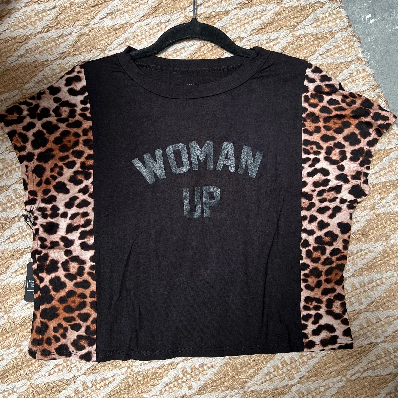 Woman Up Black Leopard Boxy Tee