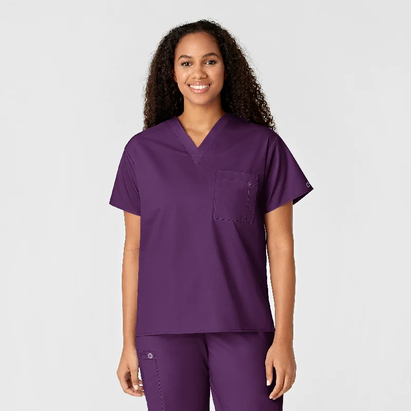 WonderWORK Unisex V-Neck Scrub Top - Eggplant